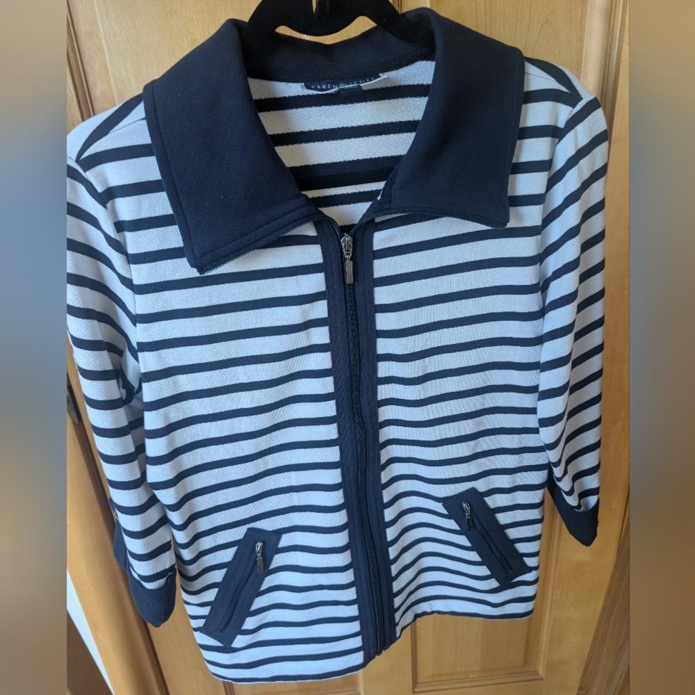 Karen Scott Navy and White Striped Jacket
